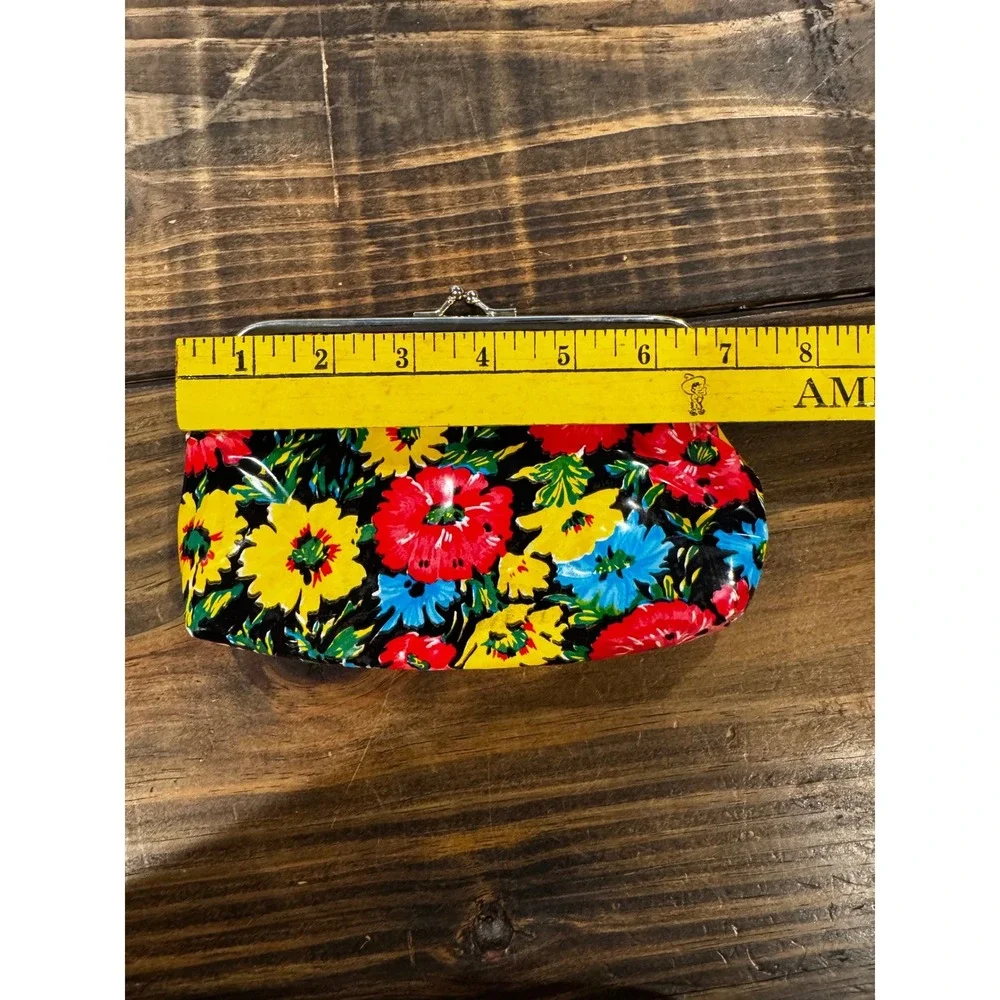 Vintage Floral Kiss Clasp Clutch Purse Multi Color Retro Glossy Makeup Bag 7x5x1